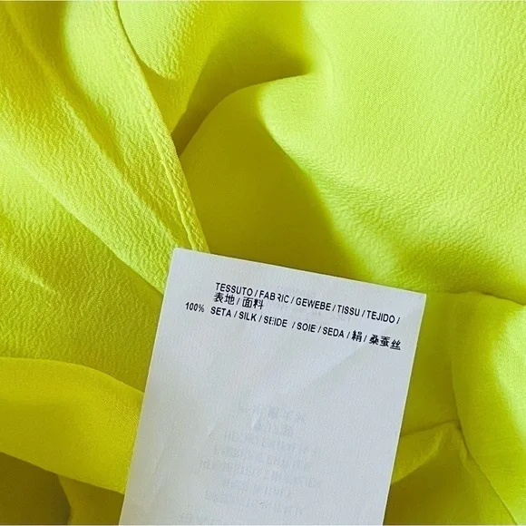 Balenciaga 100% silk asymmetrical triangle-hem split-sleeve chartreuse blouse